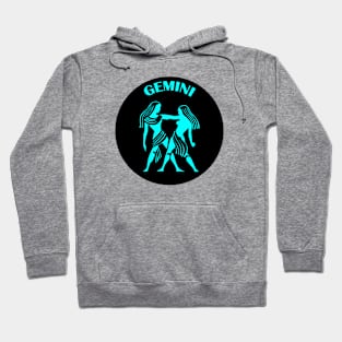 Gemini Astrology Zodiac Sign - Gemini the Twins Birthday Or Christmas Gift - Black and Turquoise or Teal Hoodie